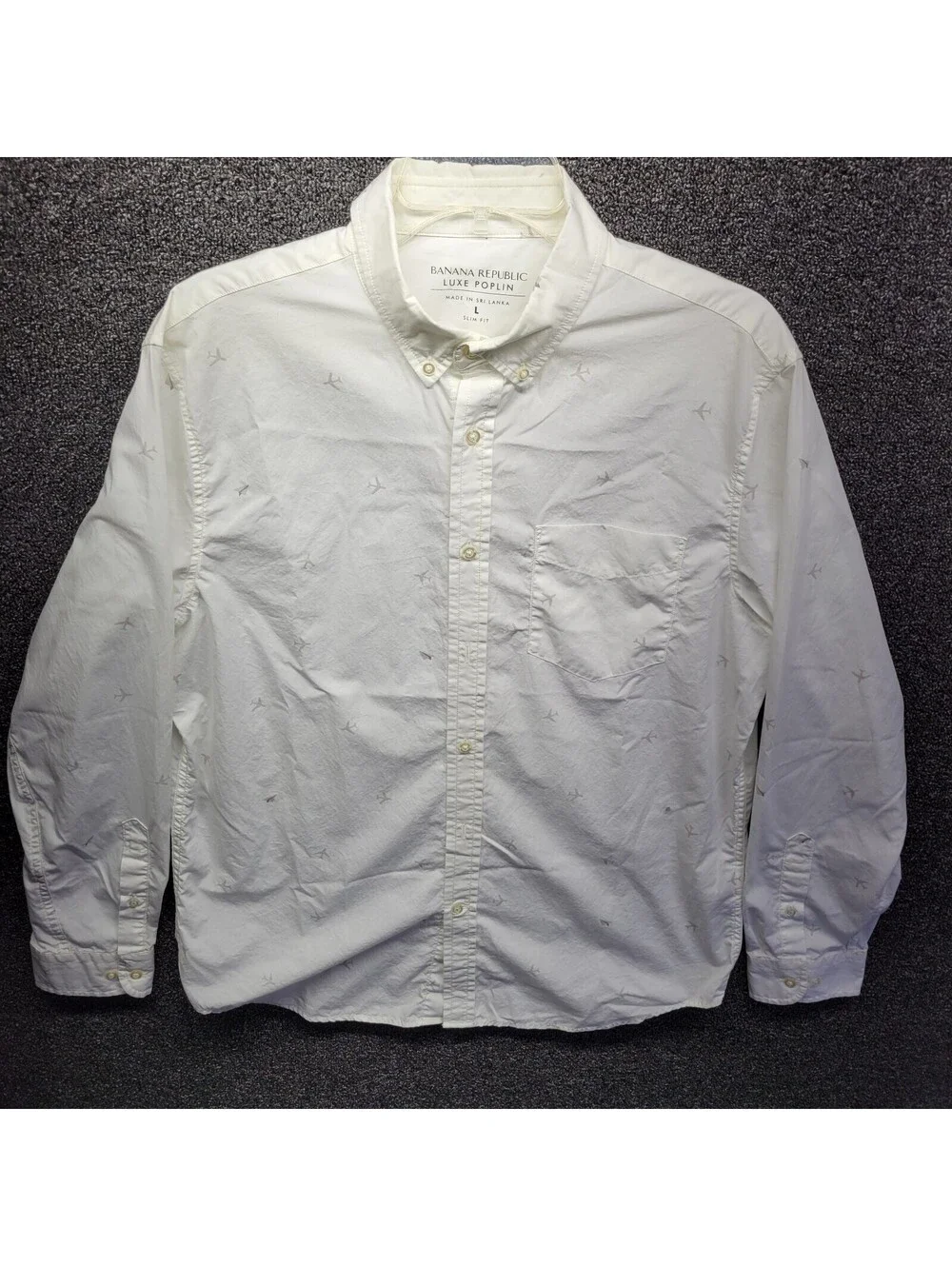 Banana Republic Shirt Men's Sz L Button Up Luxe Poplin Paper Plane Slim Cotton